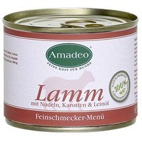Amadeo Lamm mit Nudeln, Karotten und Leinöl