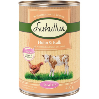 Lukullus Junior Huhn & Kalb mit Haferflocken, Möhre und Leinöl